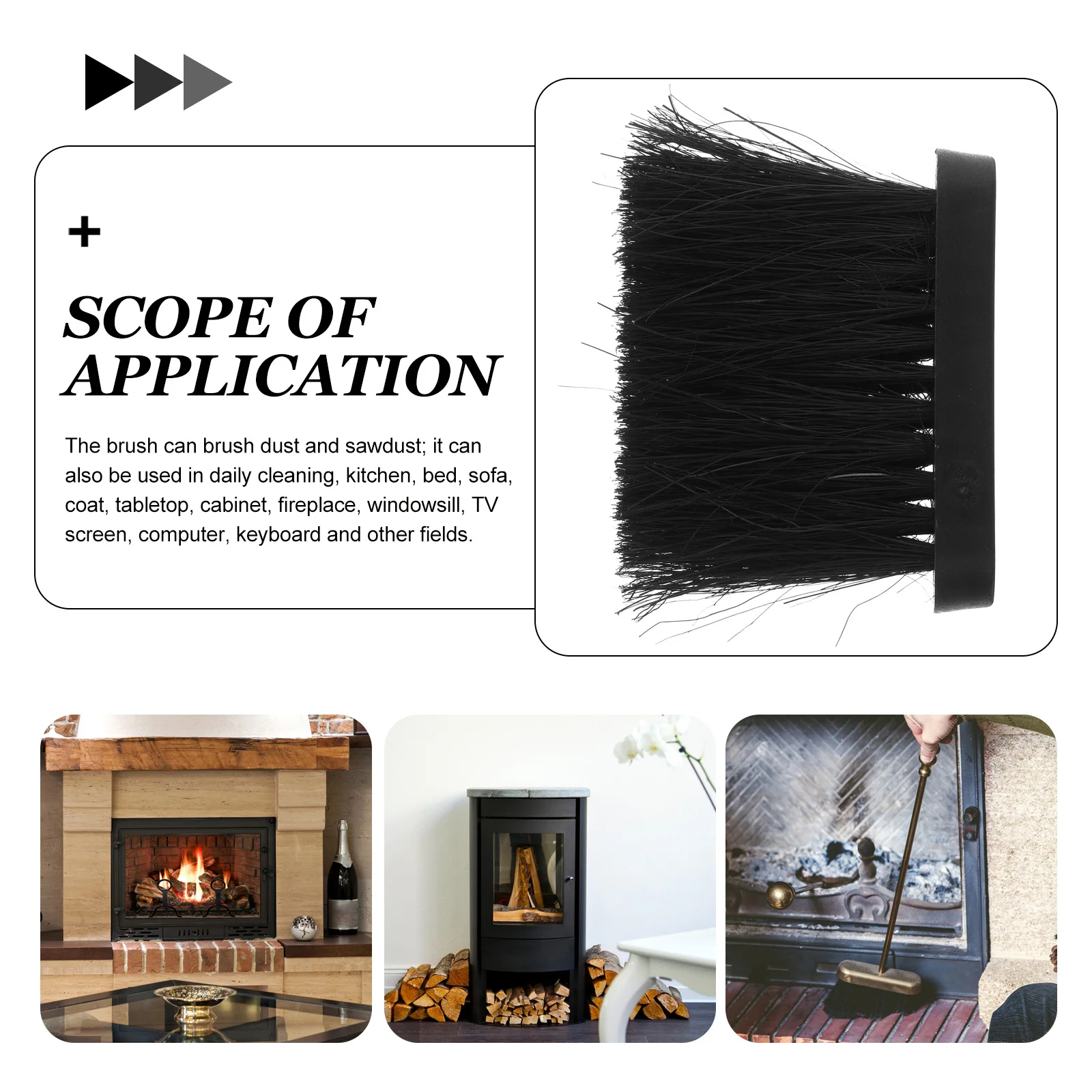 2pcs Fireplace Cleaning Replacement Head Dense Bristles Ash Coal Dust Removal Tool For Fireplace Fire Pit Cabinet