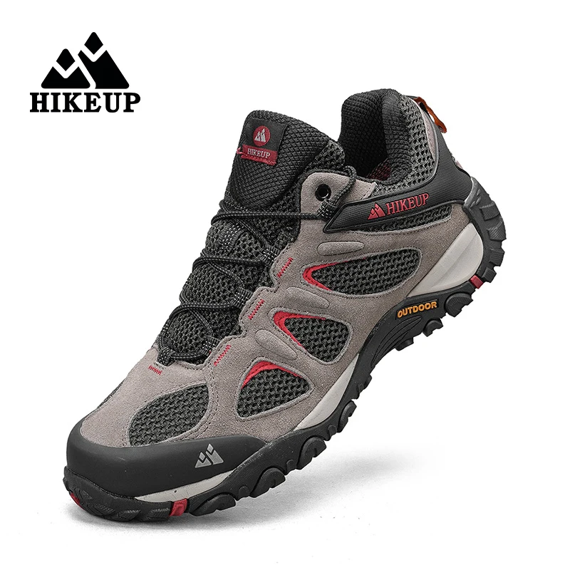 HIKEUP-Zapatillas antideslizantes para hombre, zapatos transpirables resistentes al desgaste, para senderismo al aire libre, escalada, caza y montaña