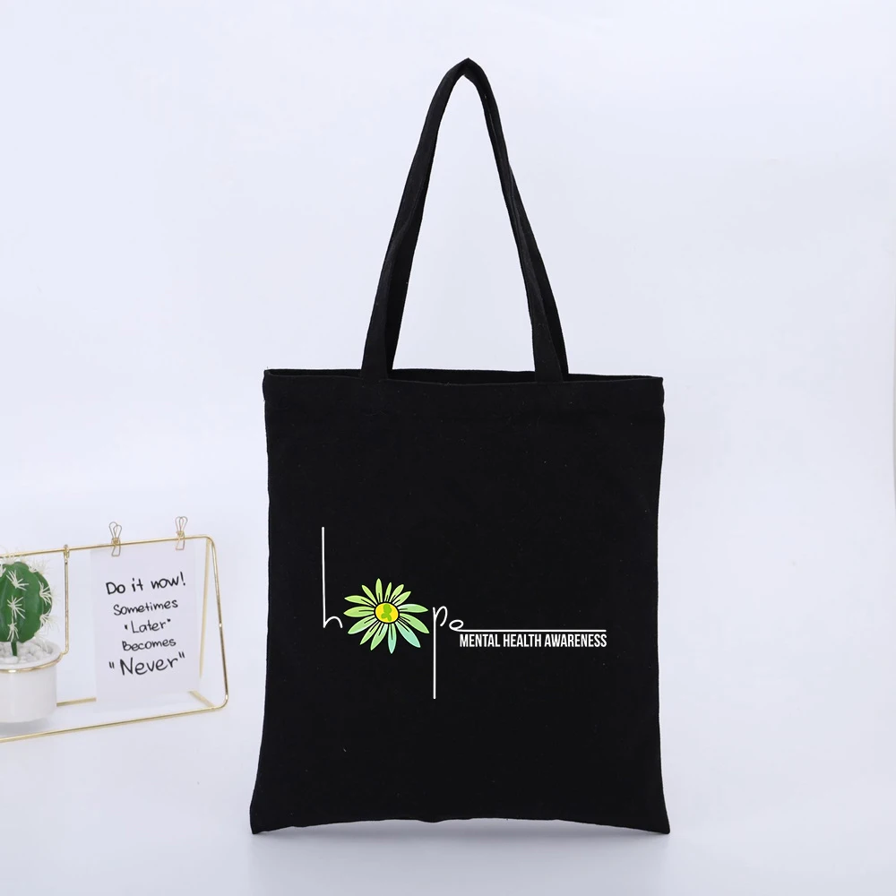 Sunflower and Letter Print Canvas Tote Bag, Casual Style for Daily Shopping and Outdoor Outings