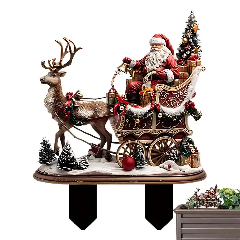 Christmas Garden Stakes Cute Reindeer Santa Figurines Lifelike Landscaping Yard Ornaments Outdoor Holiday Decoration Accessories