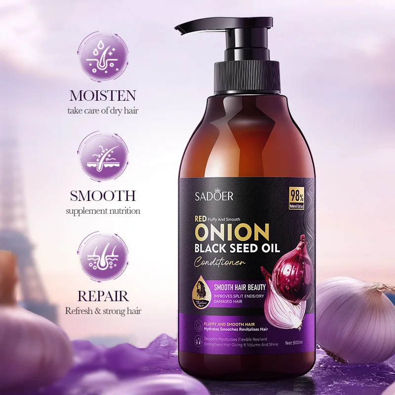 500ml Smooth & Silky Hair Care with SADOER Onion Black Seed Oil Conditioner, Natural Moisturizing Formula