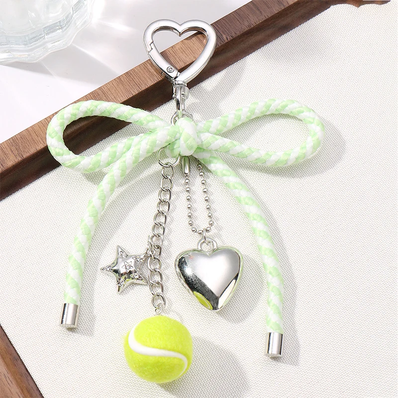 

Trendy Baseball Bow Heart Keychain Star Keyring Y2K Fashion Key Holder For Girls Bag Pendant Key Decoration
