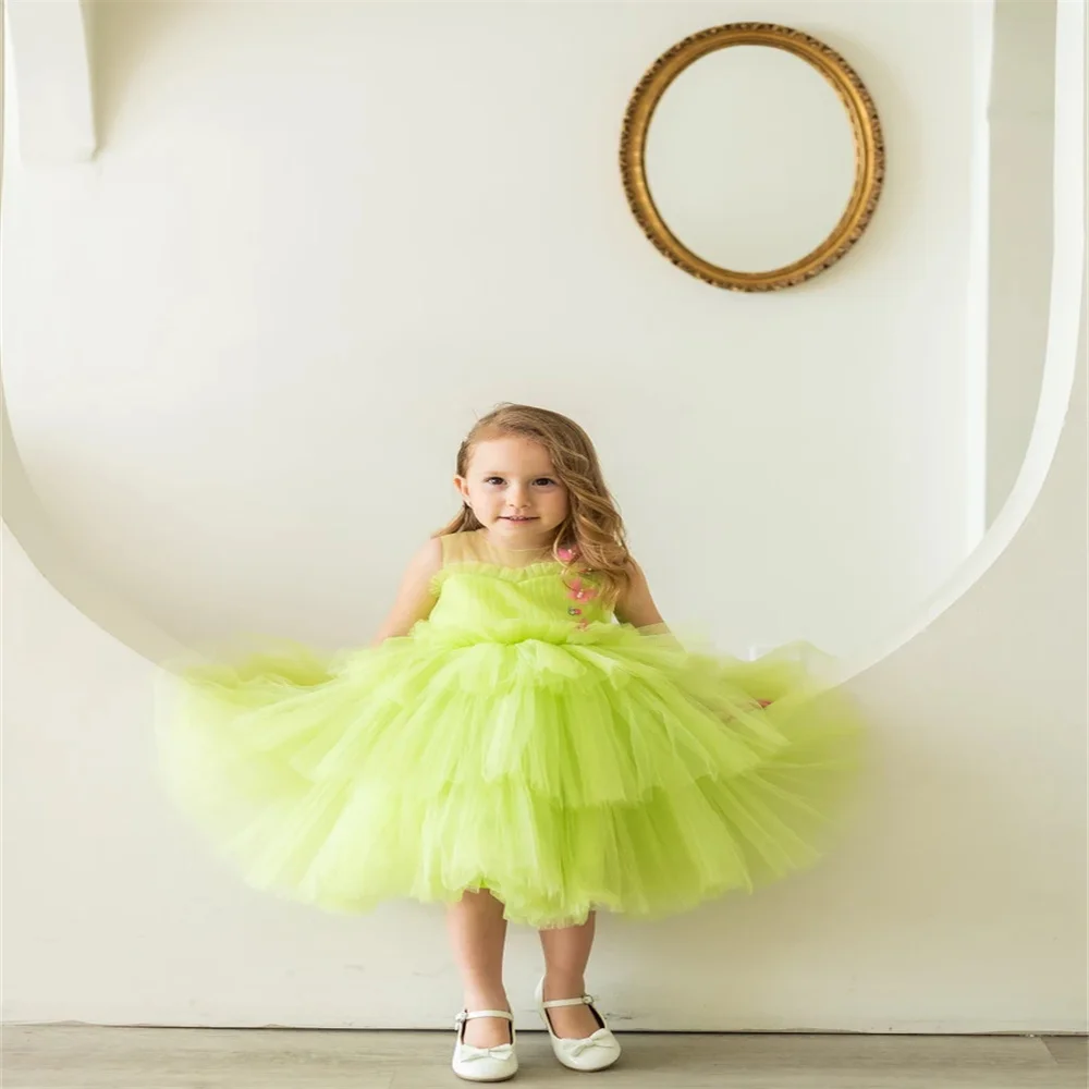 Cute Minimalist Style Flower girl dresses Ball Baby Girl Dressesround First Birthday Party Gowns Princess Pageant Formal Wear Ev