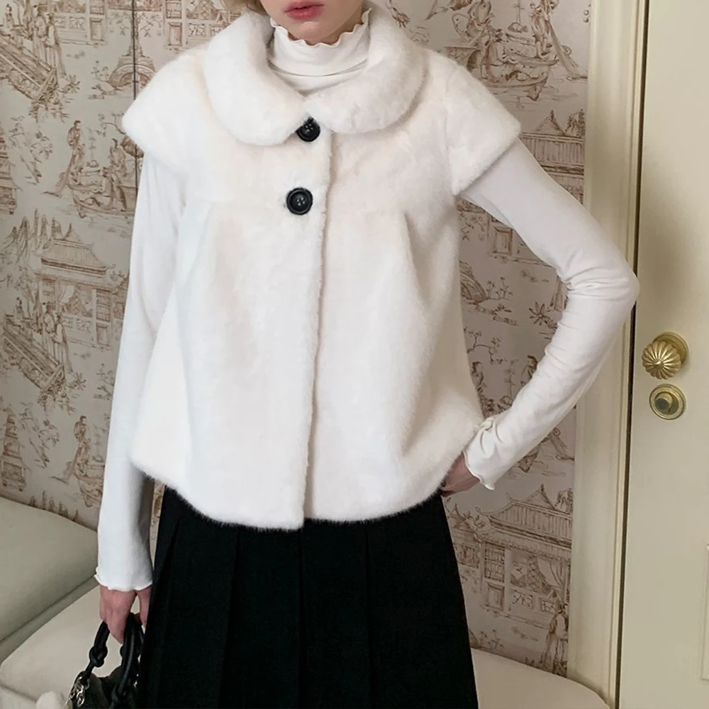 2025 autumn and winter doll collar plush vest stacked coat short thermal top  vest women waistcoat women