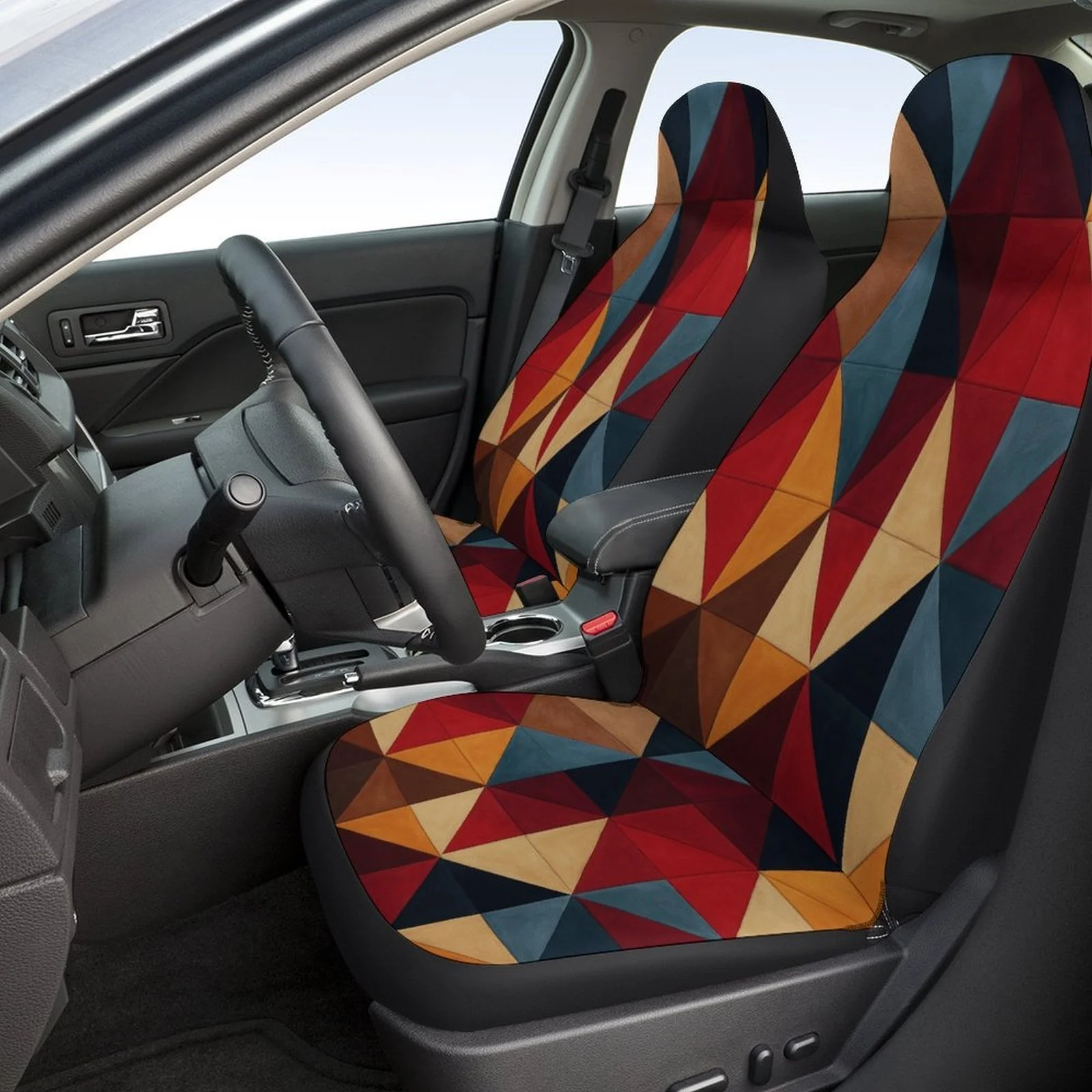 Set Of Car Seat Covers With A Geometric Color Theme Suitable For Most Vehicles, Stylish And Comfortable Decorative Protectors Fo
