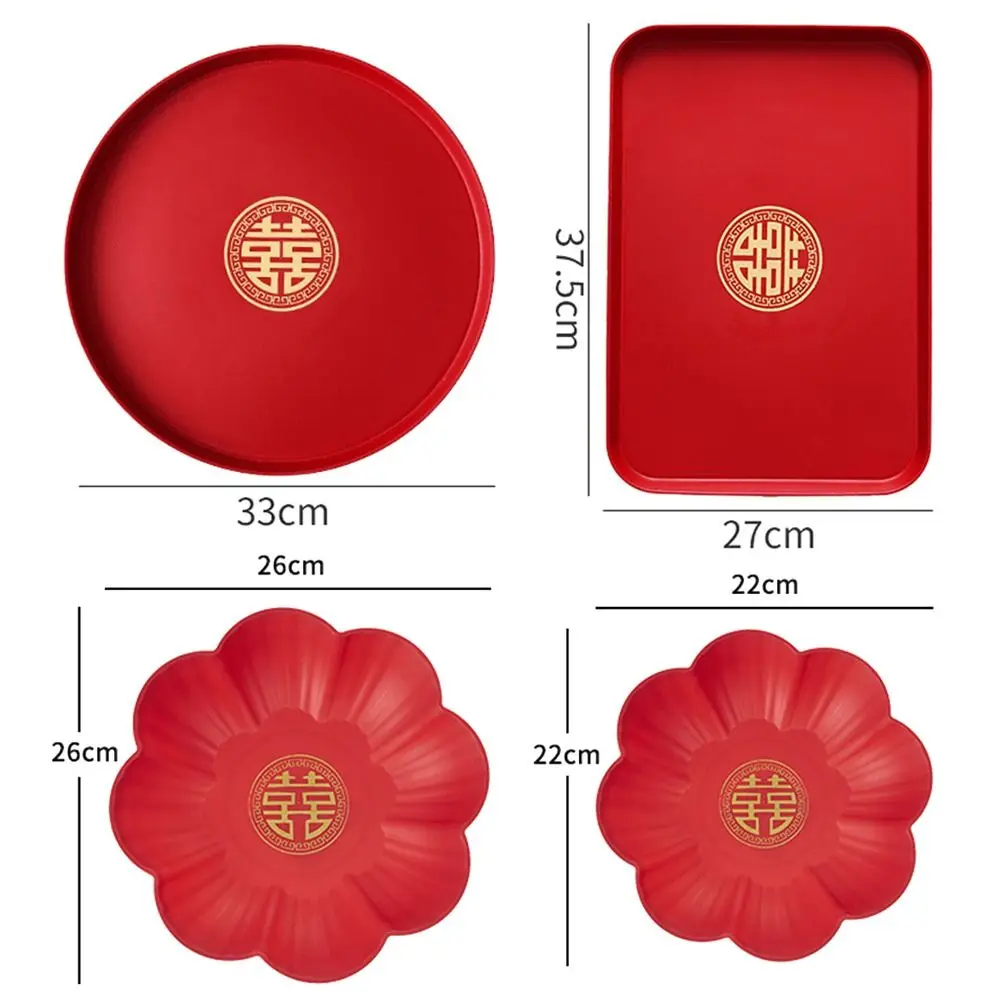1Pcs Wedding Banquet Red Tray Durable Decorative Snack Fruit Toast Chinese Traditional Plate Festive Supplies Plastic Xi Tray