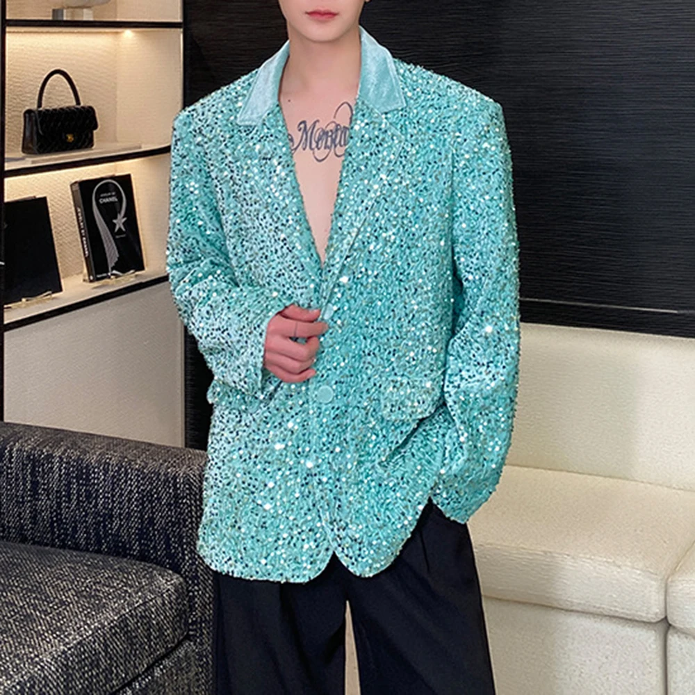 Mens Spring Sequined Ballroom Shiny Shoulder Padded Jacket Streetwear Fashion Nightclub Stage Performance Top Men'S Wear 2026new