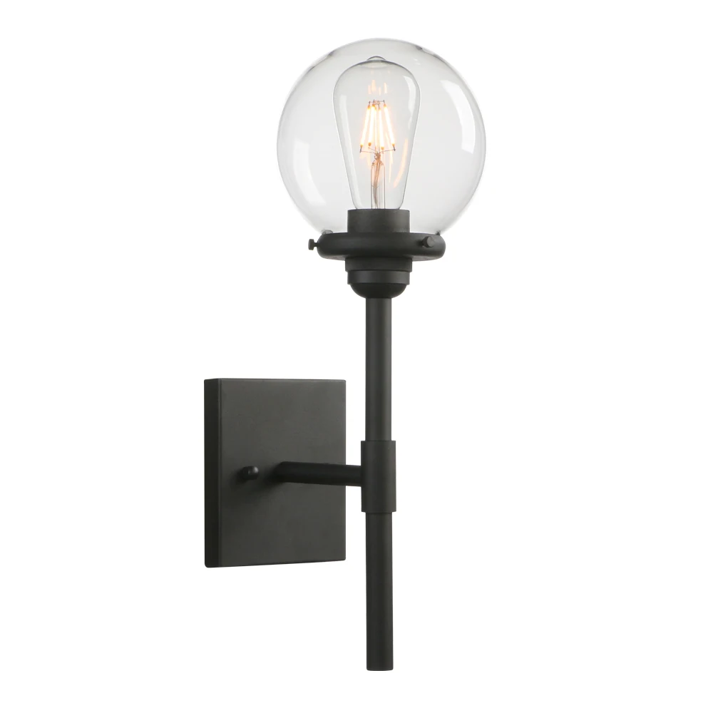 Permo Black Sconce Light Matte Black Column Stand Bathroom Vanity Light Fixture with 5.9 Inch Lampshade