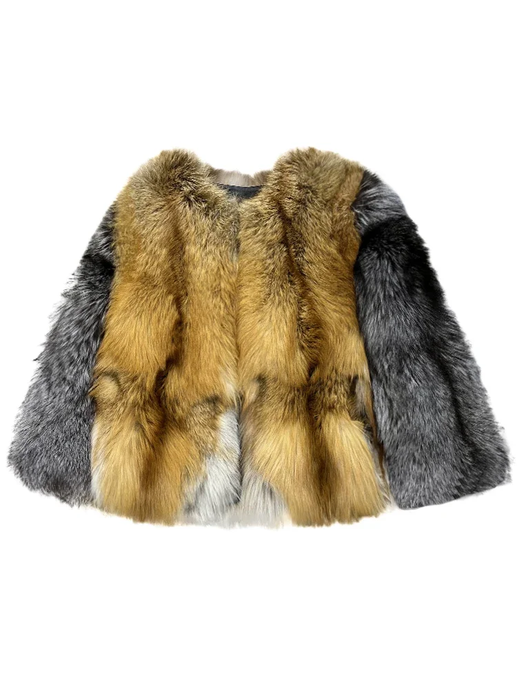 

European and American style fox fur cape women's coat loose winter integrated real fur shawl