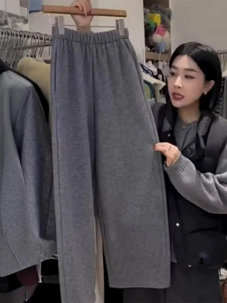 Grey Straight Leg Casual Pants Women's Spring Autumn 2026 New plus Size Pear Shape Small Size Knife  Straight Leg Sweatpants