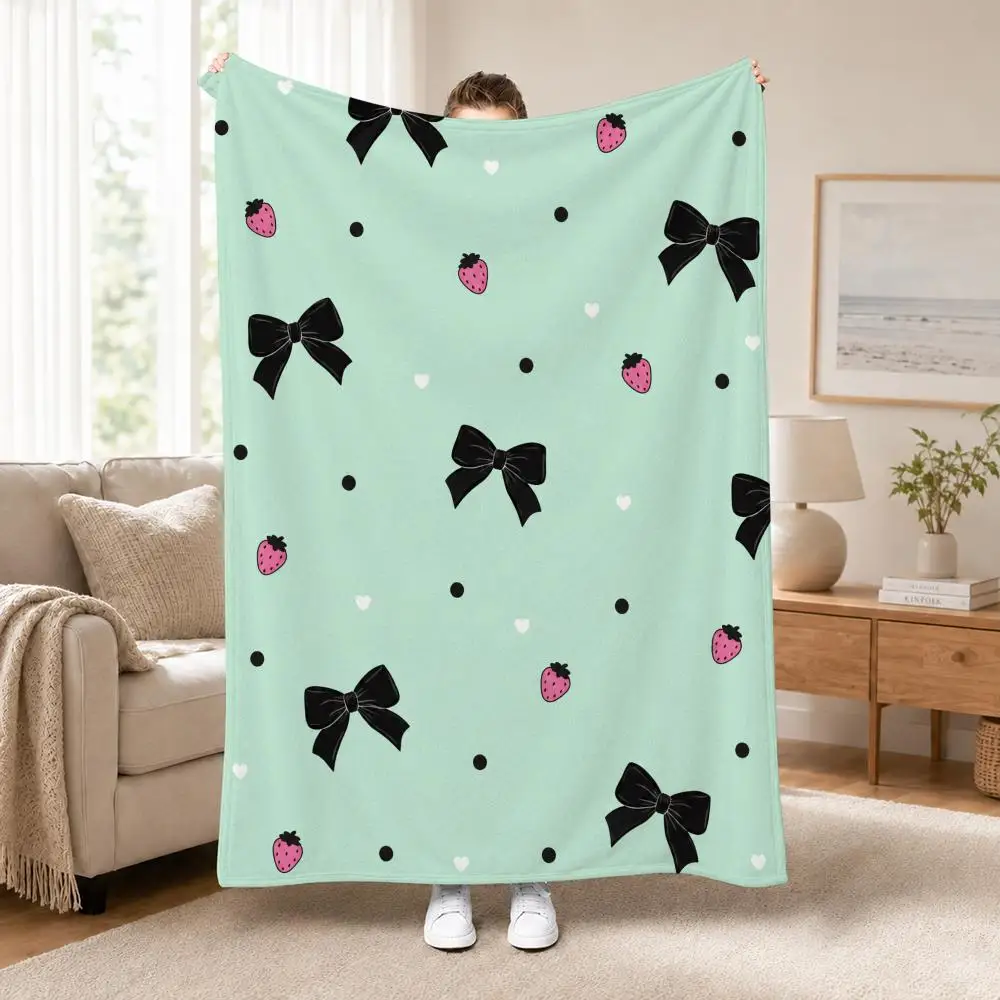 Cartoon Bowknot Printed Coral Throw Perfect for Sofa Bed Office Travel Home Decor Art Lover Gift