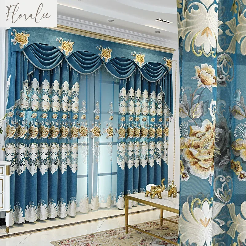 

European Chenille Curtains for Living Room Bedroom Hollow Embroidered Blackout Curtains Quilted Light Luxury Drapes Decoration