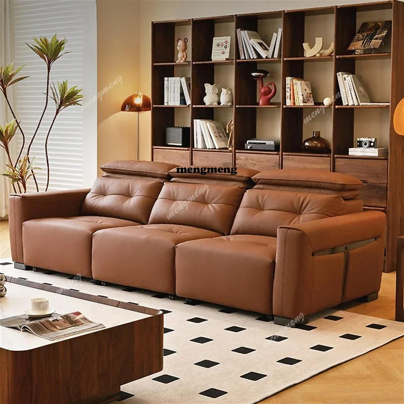 r134 Nordic Folding Electric Sofa Bed Modern Scalable Genuine Leather Library Designer Puff Living Room Furniture Divano Letto