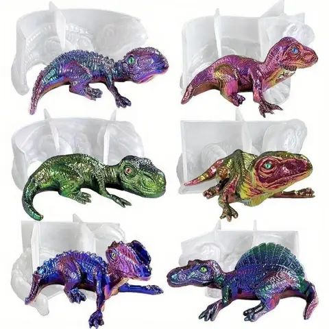 6-Piece 3D Dinosaur Lizard Baby Silicone Resin Mold DIY Animal Decoration Mold for Gypsum Clay Casting
