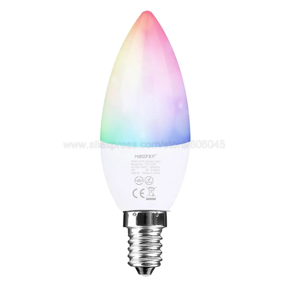 MiBoxer Dimmable 4W E14 RGB+CCT (2700-6500K) Smart WiFi LED Candel Light FUT108 2.4G RF Wireless Remote Control WiFi Control