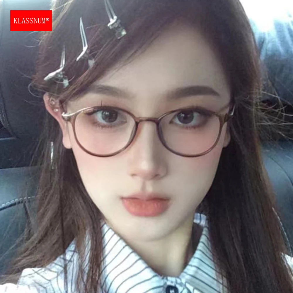 KLASSNUM Vintage Wood Grain Minus Optical Glasses Large Frame Men Women Anti-blue Light Glasses Myopia 0-1.0-1.5-2.0-2.5-3.0-3.5