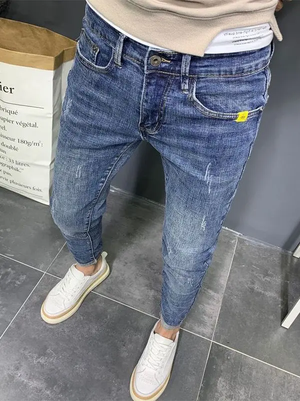 

Slim Fit Men's Jeans Nine-Piece Casual Elastic Versatile Faionable Trendy Spring Summer American Retro Sle Cotton Stretch...