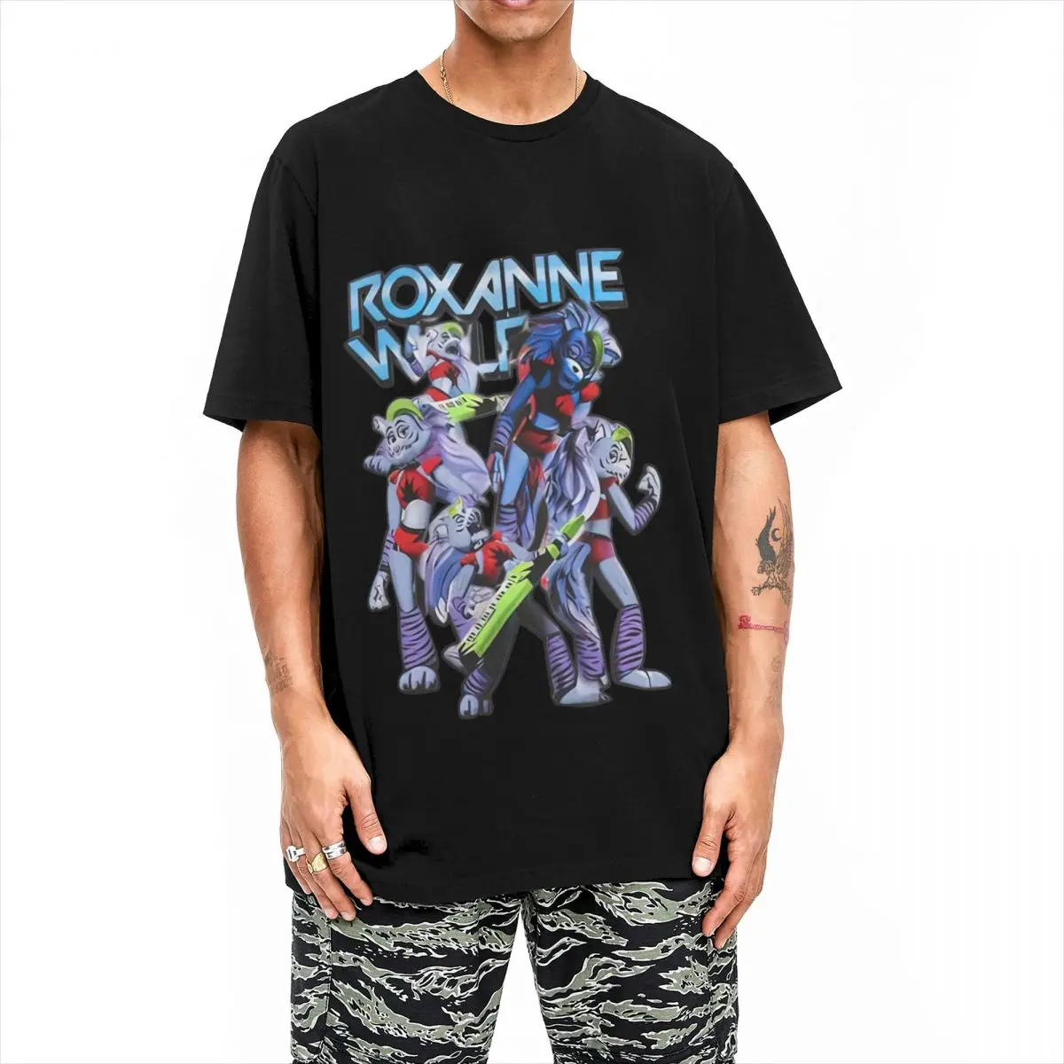 Roxanne Wolf Cartoon T Shirts Men Women's 100% Cotton Cool T-Shirt Crewneck FNAF Tees Short Sleeve Clothes New Arrival