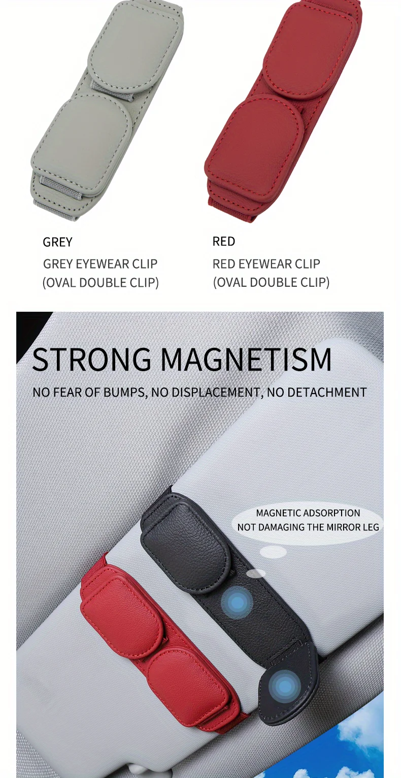 Auto-Sonnenbrillenhalter, Magnetischer Leder-Brillenclip, Sonnenblenden-Clip, Doppel-Kartenclip, Sonnenbrillenrahmen und Auto-Ticketclip – Detail 5