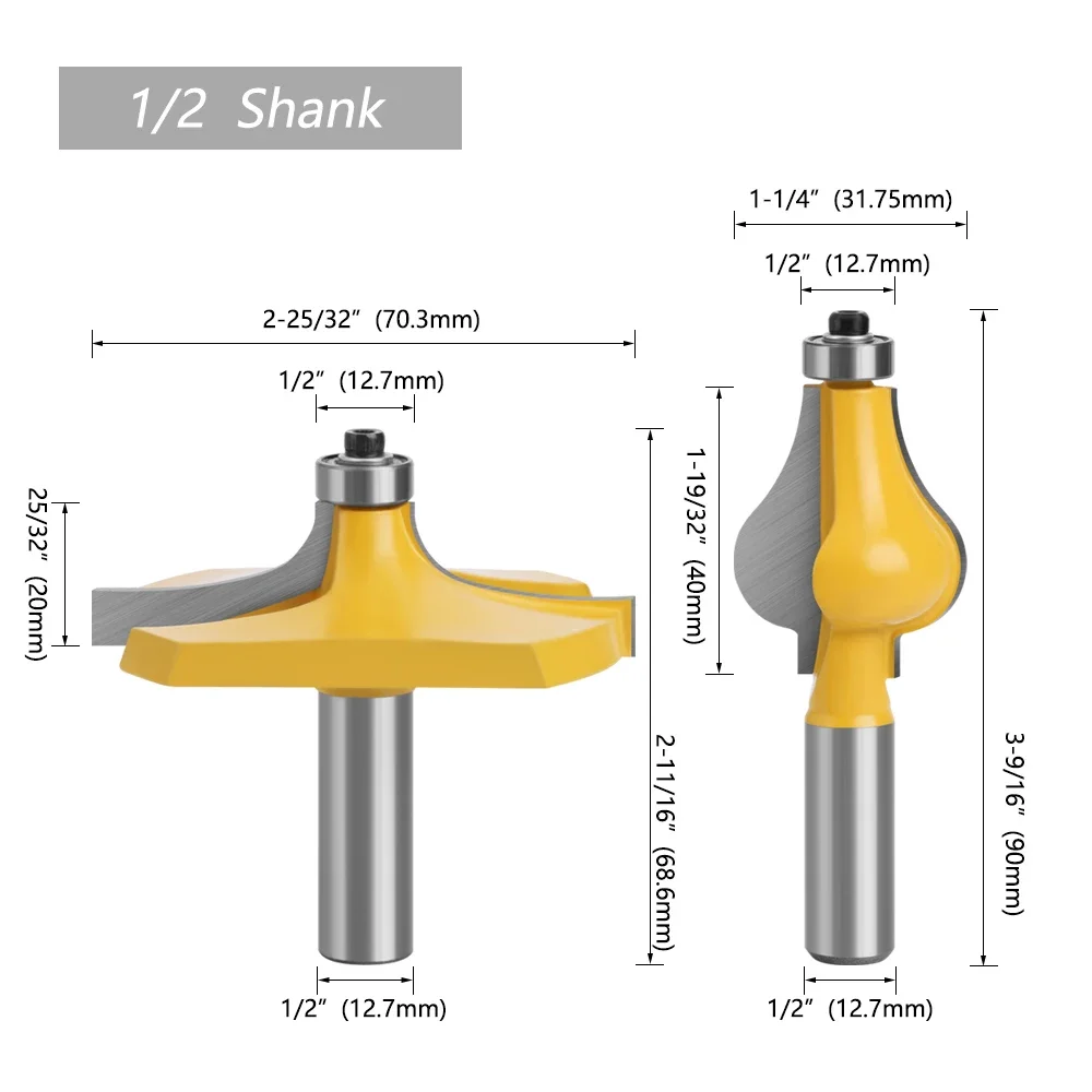 AURWOF HSS 2-teiliges Fräser-Set zum Rund- und Abschrägen, 12 mm/1/2 Zoll Schaft, Holzbearbeitungsfräser für CNC-Kantenprofilierung MC05046N1 – Detail 4
