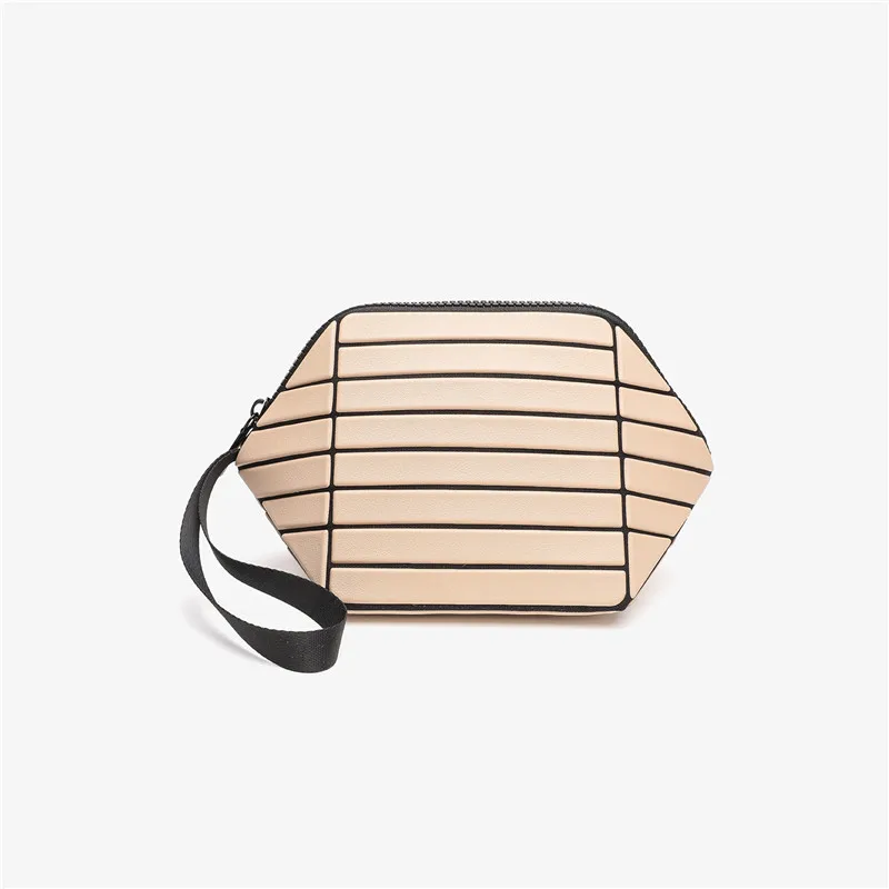 Luxury 2026 Stripe Diamond Grid Lipstick Bag Makeup Bag Geometric Stereoscopic Mobile Phone Bag Zero Wallet Handheld Storage Bag