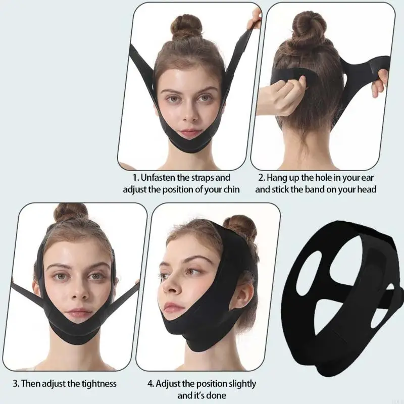 D0Ue herbruikbare gezicht afslankriem met comfortabele nylon stof verlengde dekking aanpassing sluiting voor nachtelijke gezicht