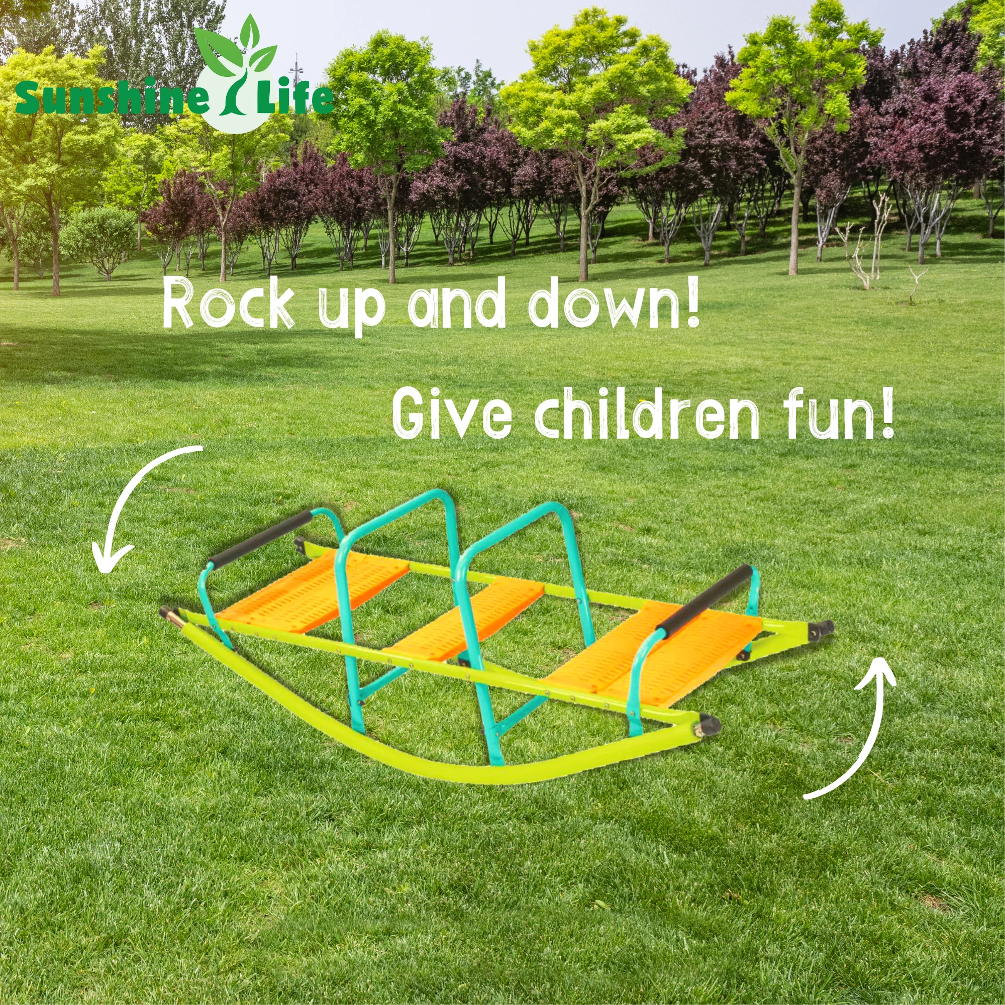 

high quality kids seesaw plastic seat playground equipment cute baby plastic rocker outdoor children blue and green steel tube