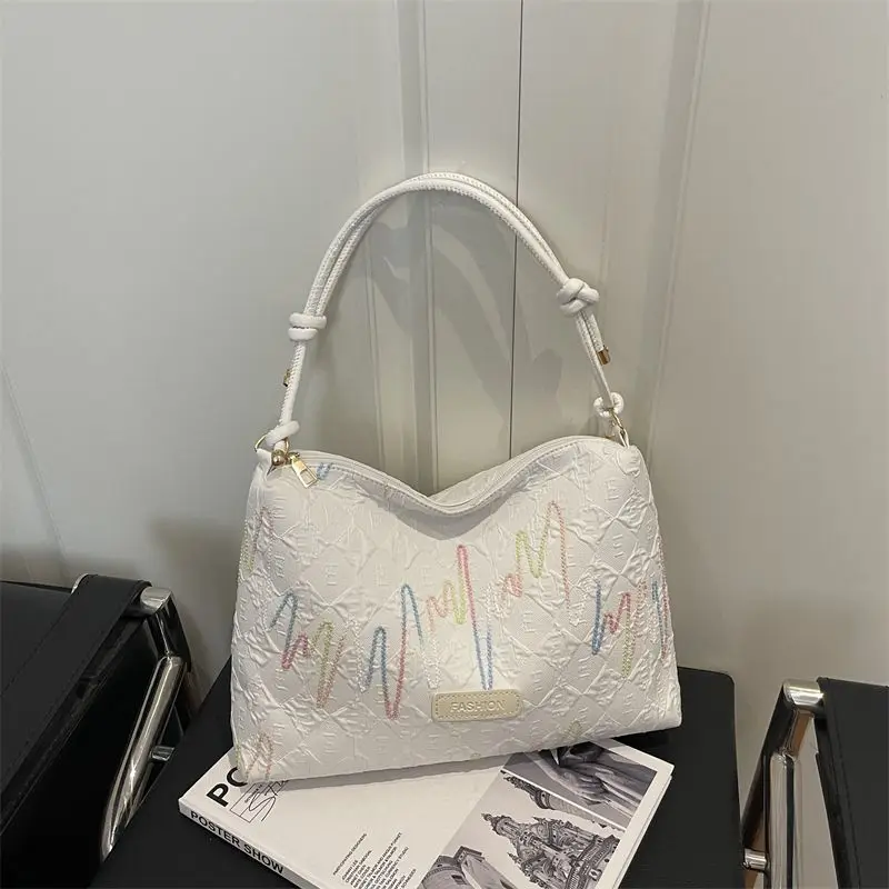 French Texture Feeling Portable Fresh Color Thread Embroidery Commuter Armpit Bag Exquisite Simple Casual Trend Fashion Commute