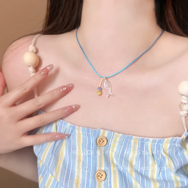 Fish Beaded Necklace Tropical Island Beach Vacation Cute Elegant Lightweight Resin Pearl Simple Daily Jewelry Gift