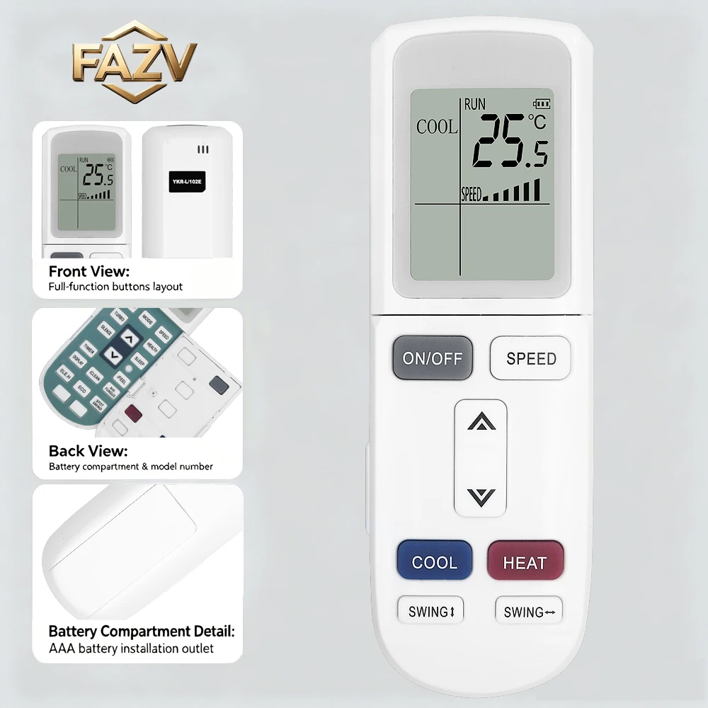 FAZV YKR-H/102E AC Remote Replacement for AUX YKR-H/002E YKR-H/006E YKR-H/103E Air Conditioner