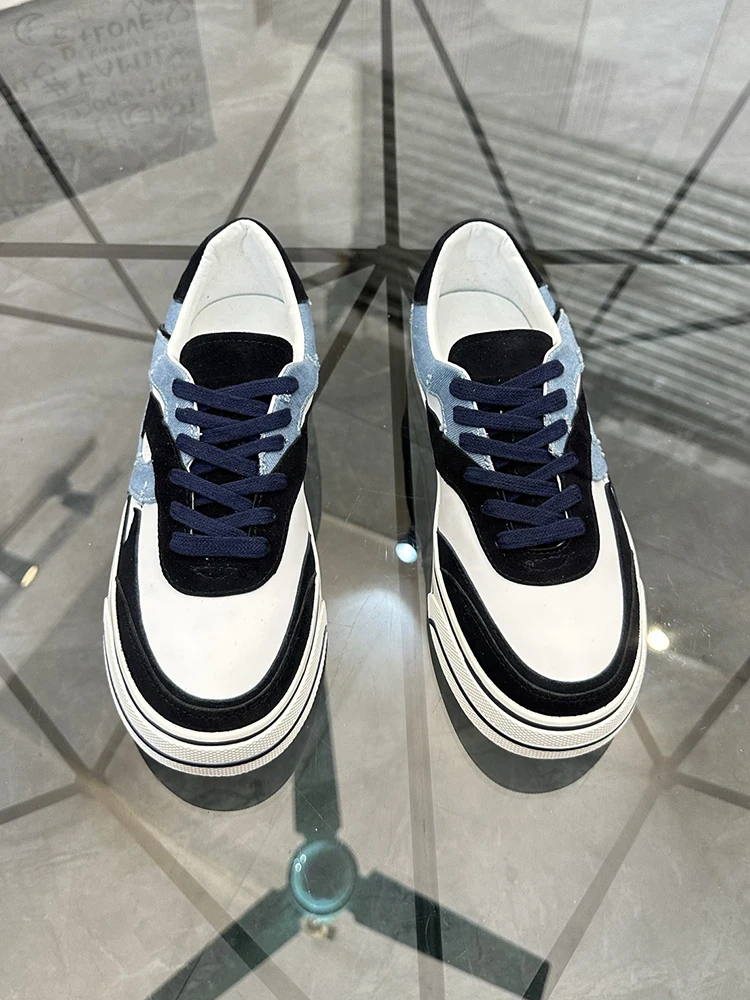 Spring Summer Fashion Daily Versatile Casual Thick Bottom Shoes Men's Round Toe Patchwork Lace-Up Low-top Sports Shoes