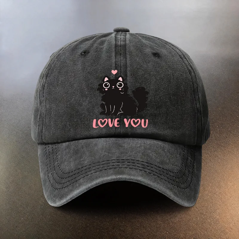 A Cute Cartoon Black Cat Printed Washed Hat, Perfect for Daily Outings As a Sun-Shielding Baseball Cap. A Must-Have Hat for Fash