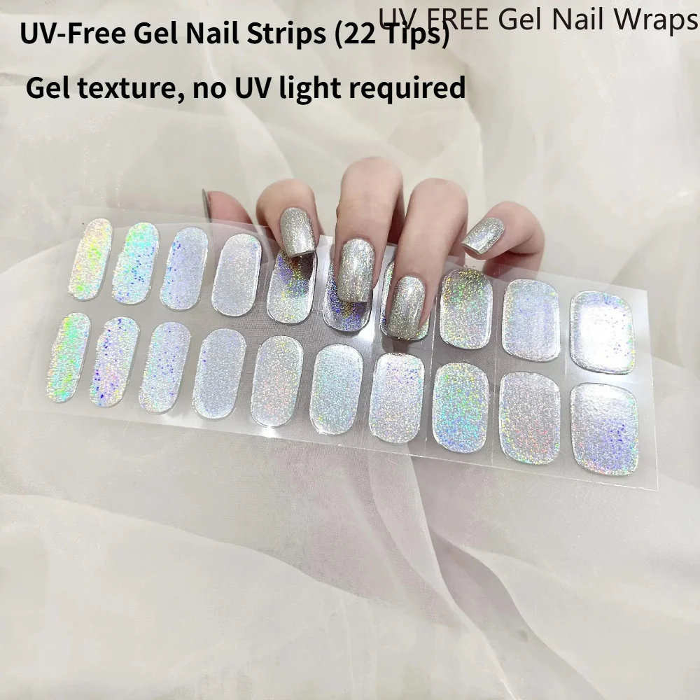22Tips Full Cover Nail Stickers Fashion Nail Polish Decoration Sparkling Glitter Self Adhesive Manicure UV-Free Gel Nail Strips