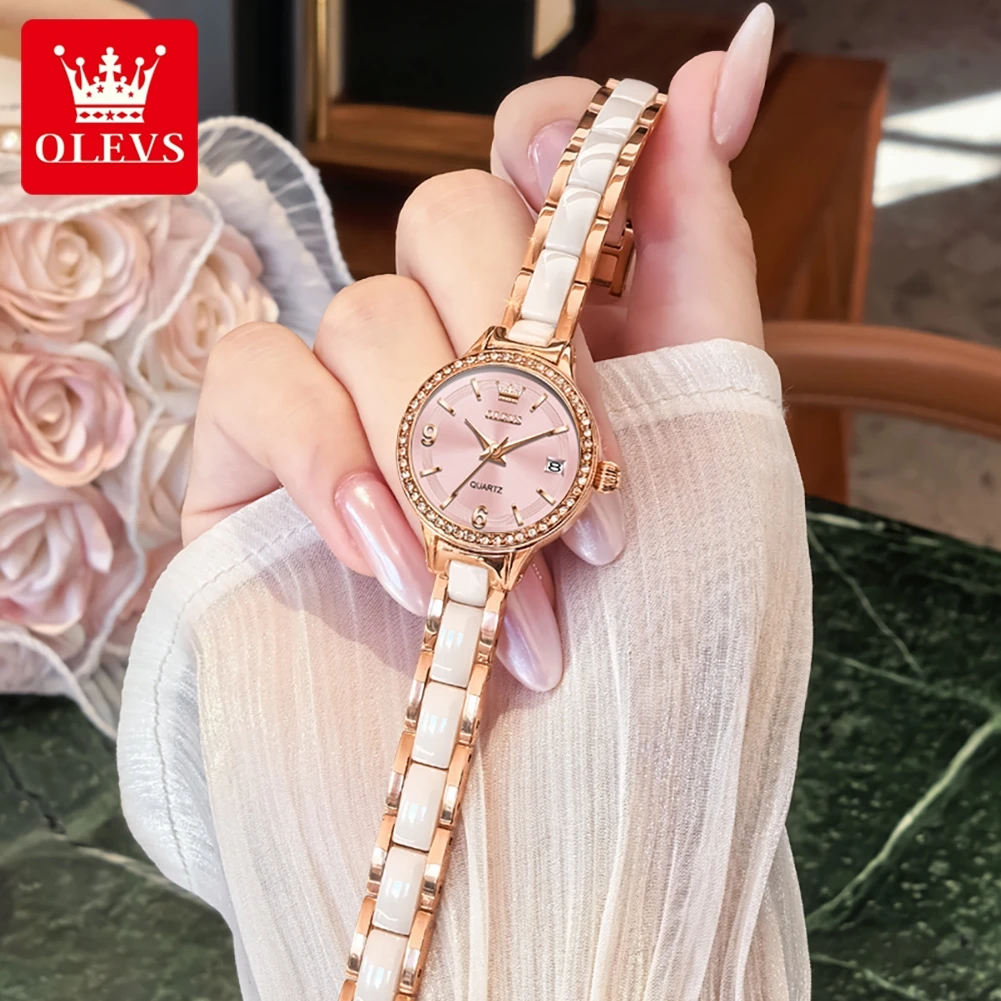 

OLEVS 7093 Woman Watch Fashion Elegance Calendar Quartz Watch For Women Original Waterproof Ladies Wristwatch Steel Strap