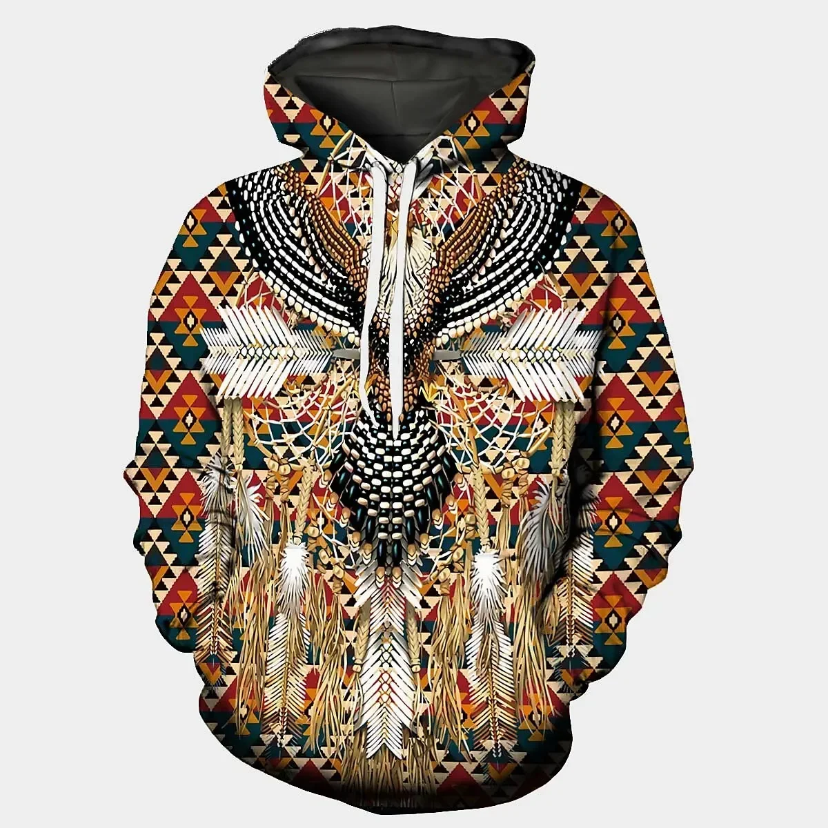 Vintage Hoodie For Men Indian Print Men‘S Hoodies Street Designer Long Sleeved Loose Oversized Sweater High Quality Men Clothing