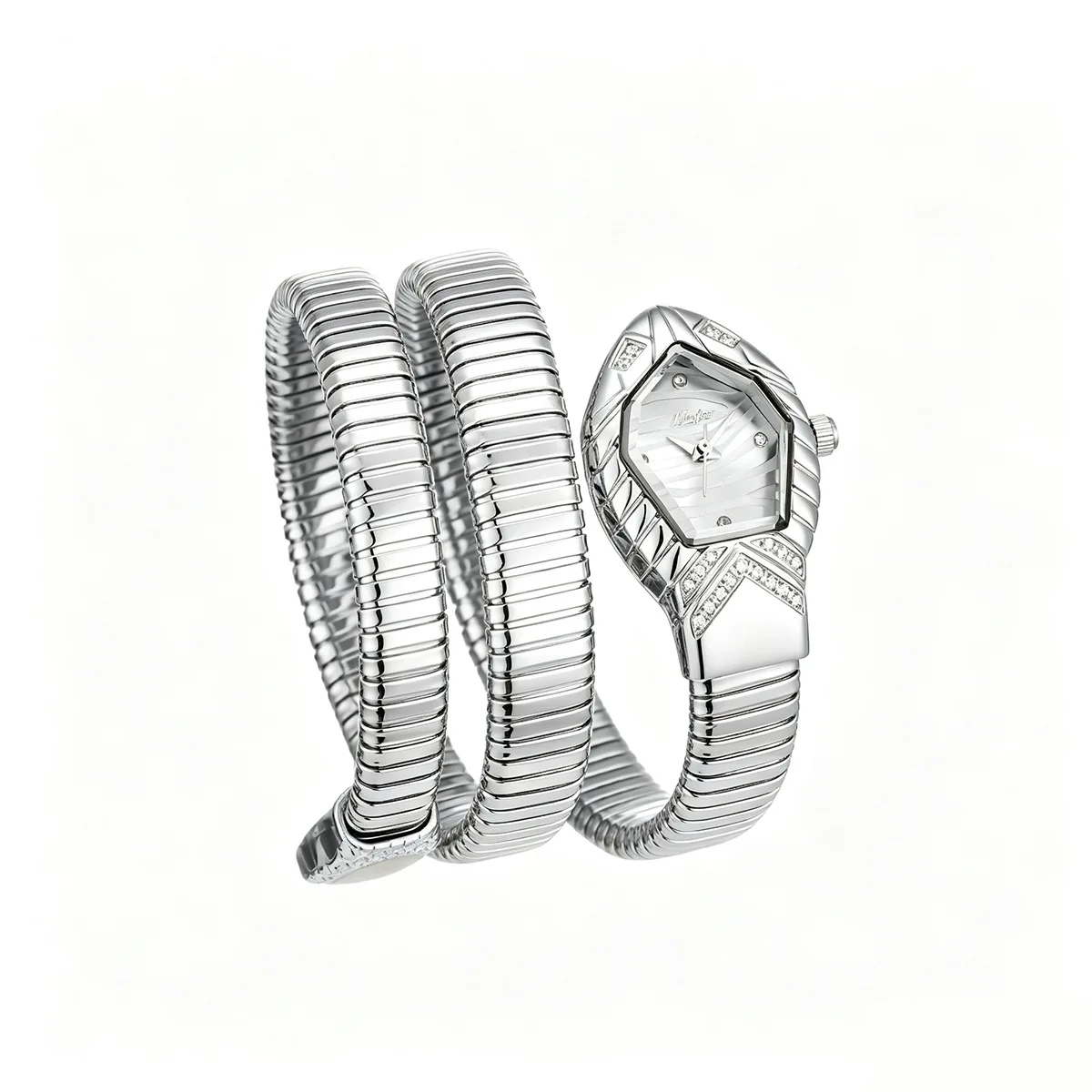 Snake Head Diamond Studded Quartz Watch for Women with Elastic Wrap Strap and Waterproof Fashion Style