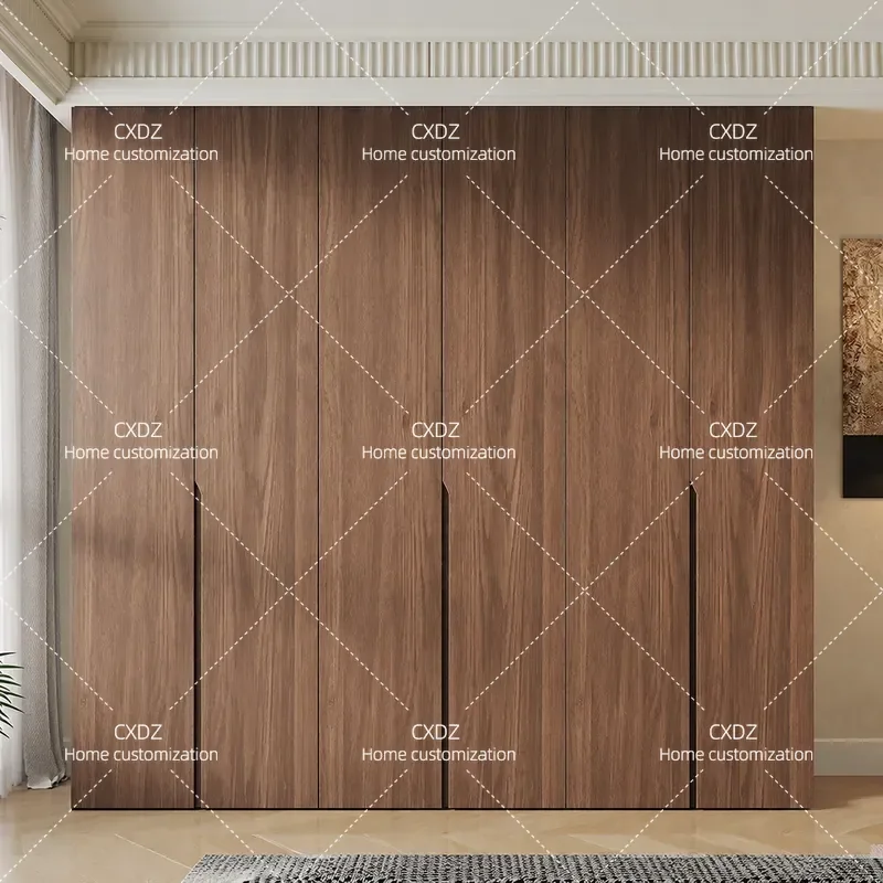 Oak Solid Wood Wardrobe Walnut Bedroom Home Assembly Simple One Door Floor to Ceiling Cabinet for Small Apartment