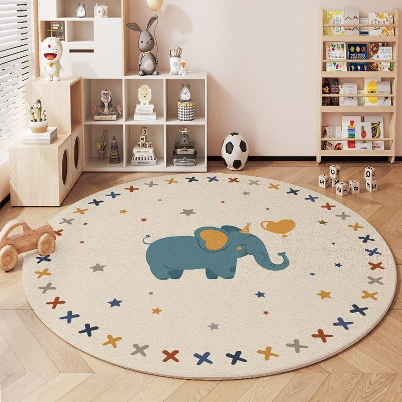Cartoon Style Living Room Decoration Carpet Cute Round Rugs for Bedroom Washable Children Soft Floor Mat Water Proof Bedside Rug