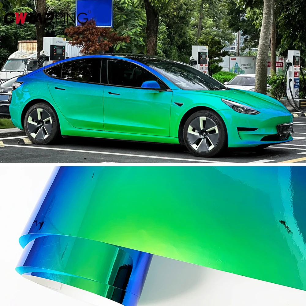 Auto aufkleber Vinyl umwickelt Farbverlauf grün galvani siert Regenbogen folie wasserdicht kratz fest blasen frei Autozubehör
