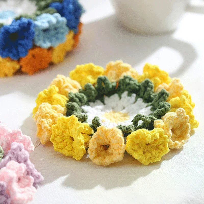 الكروشيه كوستر زنبق الوادي زهرة كوستر الكروشيه زهرة تحديد الموقع باقة مسند للكوب القهوة القدح كأس حصيرة هدية عيد الأم