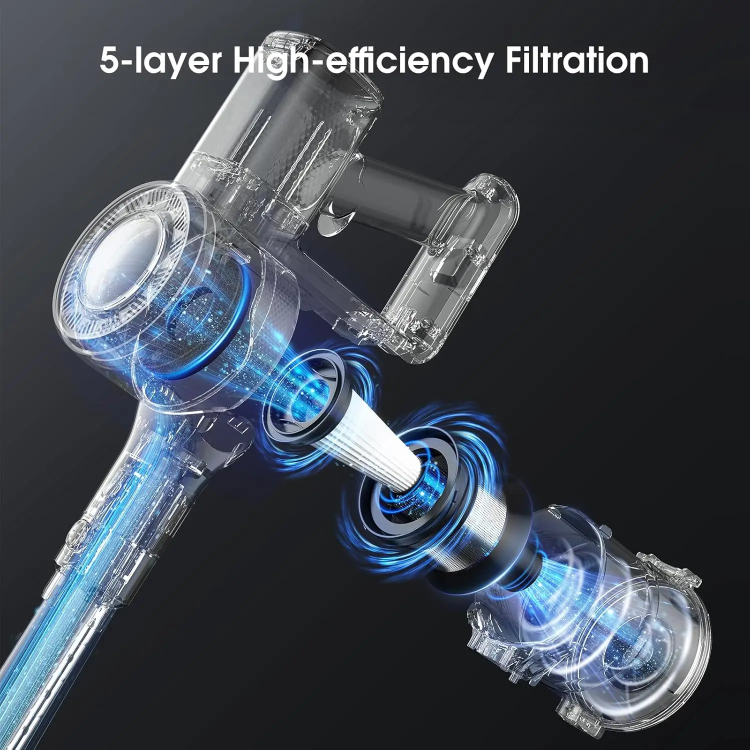 무선 진공 청소기, 30Kpa 스틱형 진공 청소기, 엉킴 방지 브러시 및 녹색 헤드라이트, 자립형, 최대 45분 작동, 와이어