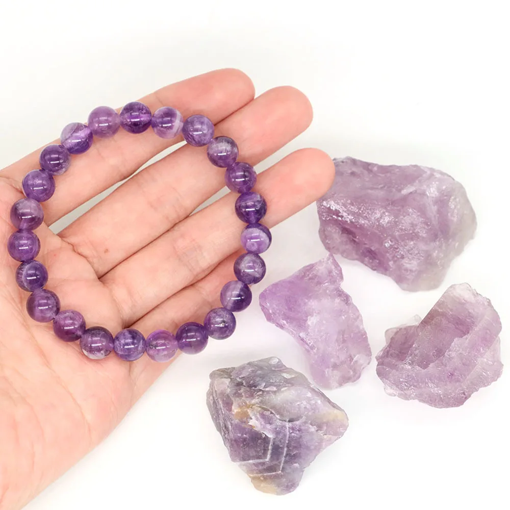 Natural Stone Beaded Bracelet Amethyst Crystal Quartz Healing Energy Elastic Bangle Bracelets Men Women Best Friend Jewelry Gift