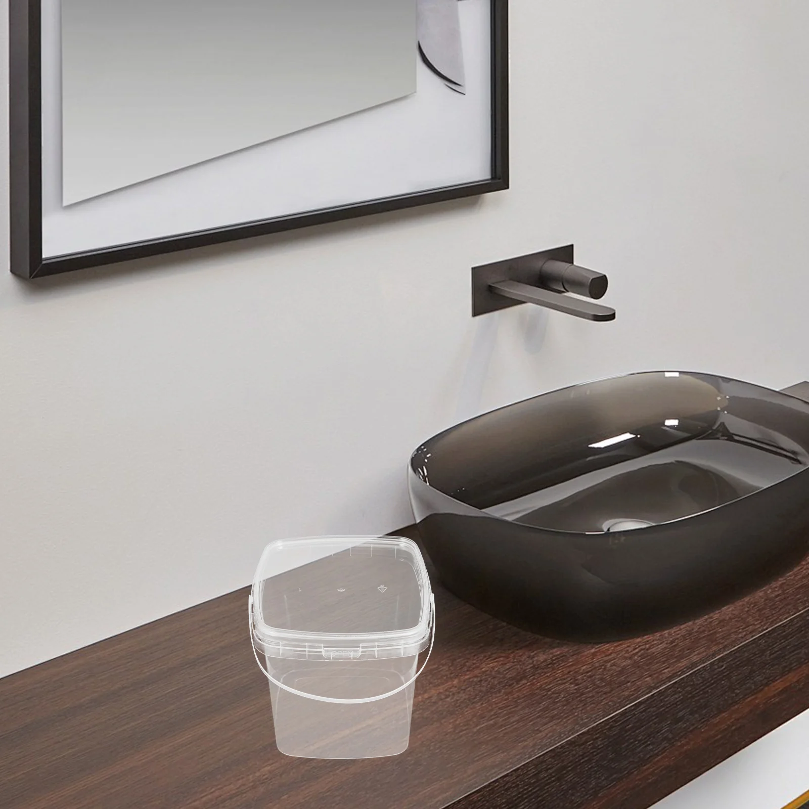 

0.5 Gallon Clear Plastic Bucket with Lid Handle Food Storage Container for Picnics Camping Wash Bin Clear Plastic Bucket