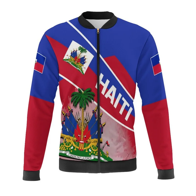 3d Print Haiti Flag Map Jackets Men Bomber Jacket Oversize Harajuku Zipper Jacket Kid Street Tracksuits Male Outerwear Tops