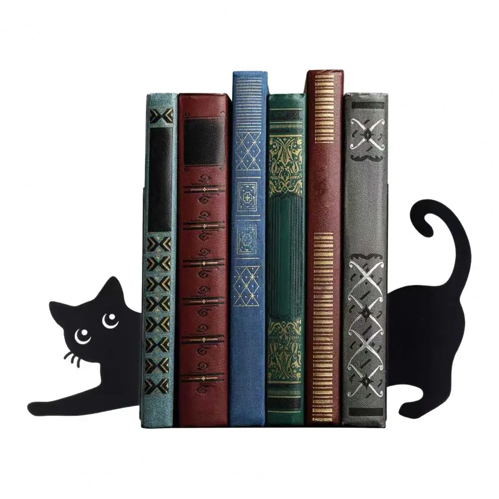 1 Pair Cat-Shaped Bookends Decorative Wooden Book Stoppers for Shelves Desks Corner Shelf Organizer Home Office Bookshelf Gift