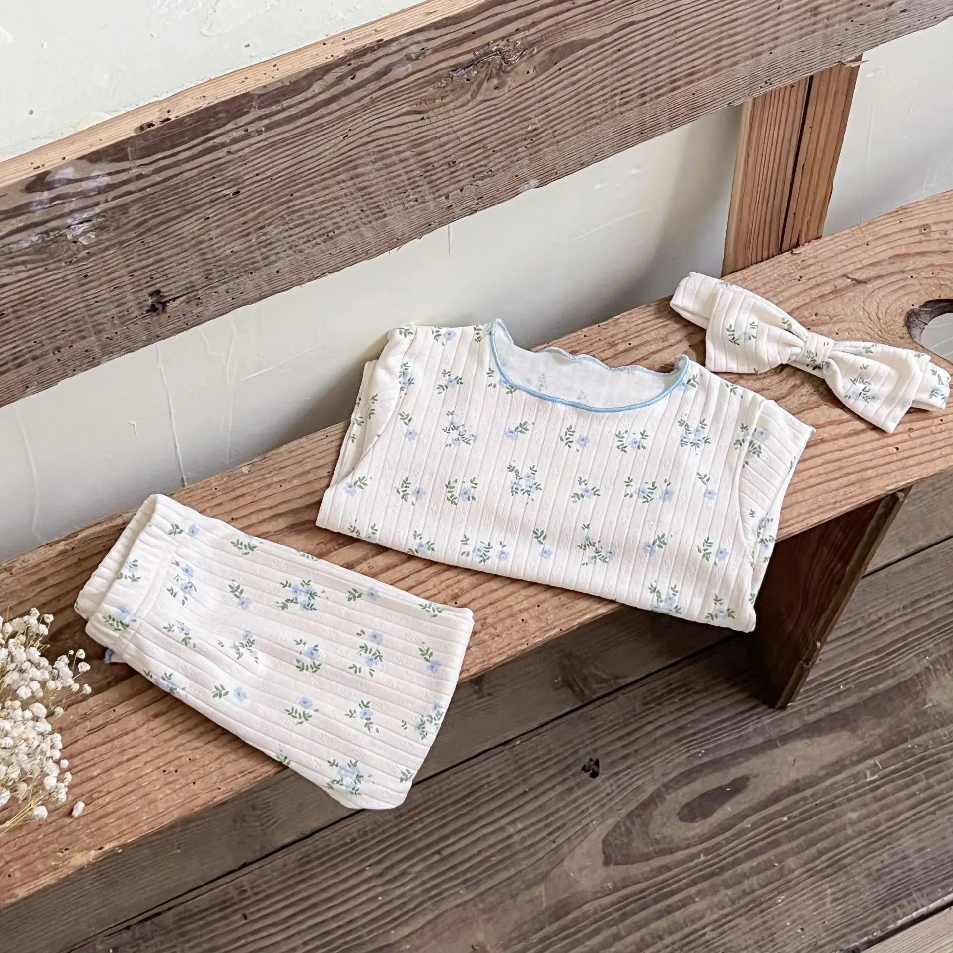 � Neue Ankunft Baby Mädchen Blumen Druck Baumwolle Pyjama Set Langarm Spitze Trim Zwei Stück Nachtwäsche Herbst Homewear Infant Kleinkind ‌ – Detail 7