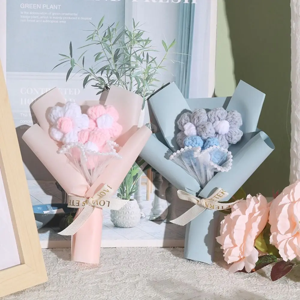 Fake Flowers Crochet Flowers Hand Woven Handmade Artificial Flower Potted Plant Funny Sweet Woven Simulated Flower Mother's Day