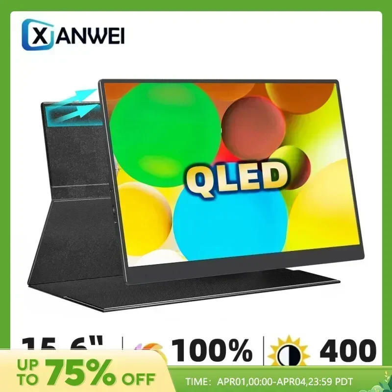 XIANWEI QLED 15.6 Inch Office Portable Monitor 100% SRGB FHD External Display Screen For Mini PC Laptop PS5/4 Switch Xbox Phone