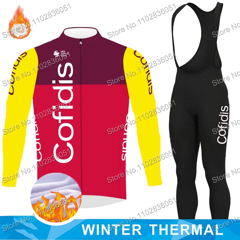 2025 Cofidis Team Cycling Jersey Set Winter Thermal Fleece Clothing Long Sleeve Men TDF Bike Jacket Suit Tights Bib MTB Maillot