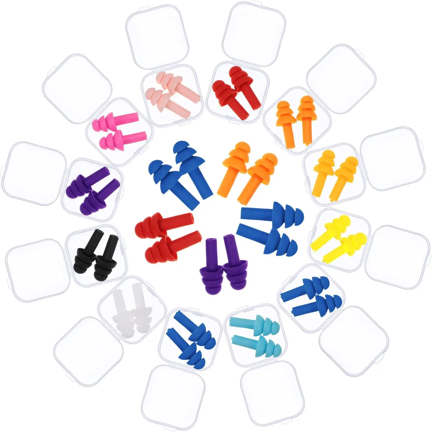 

24 Pairs Silicone Ear Plugs Reusable Waterproof Noise Reduction for Sleeping Snoring Swimming Travel Concerts Adults Kids Assorted Colors